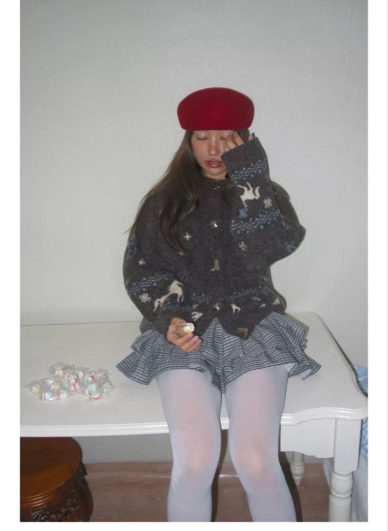 ZARA 新作　ジャカードニットボタンカーディガン　馬柄ニット