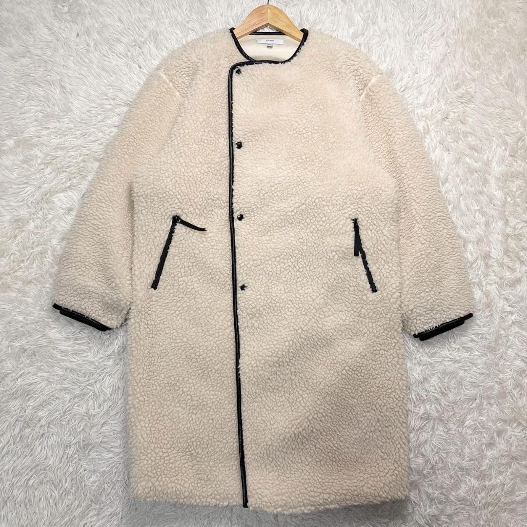 HYKE　ベージュ ボアコート フリース オーバーサイズ フロントボタン付き