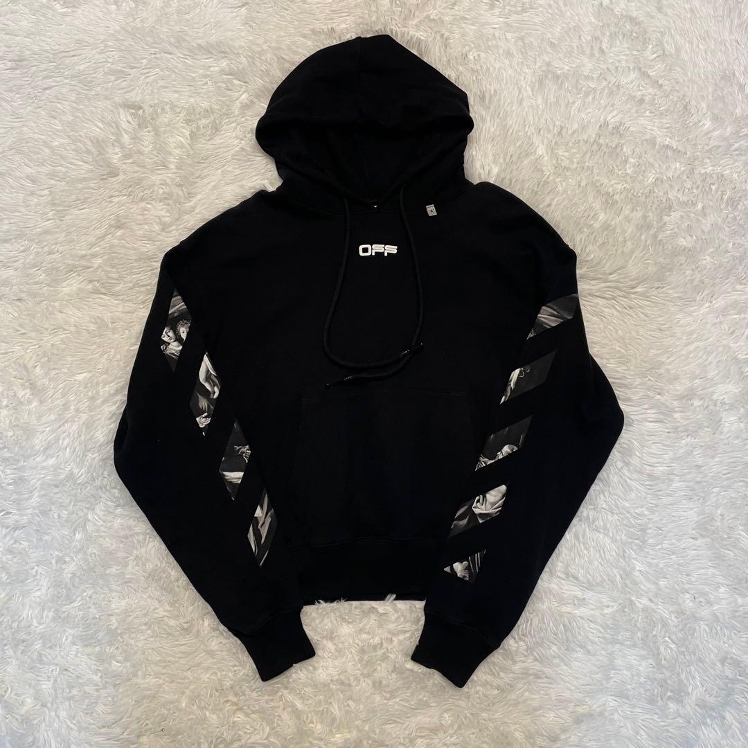 OFF-WHITE プリント 黒 フード付きパーカー
