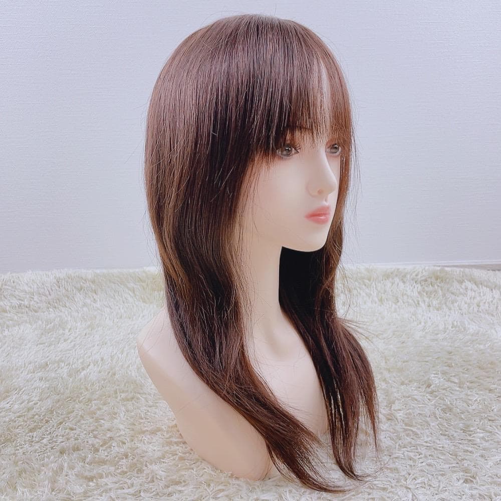 人毛100% フルウィッグ 医療用 ロングストレート ブラウン 50cm 手縫い