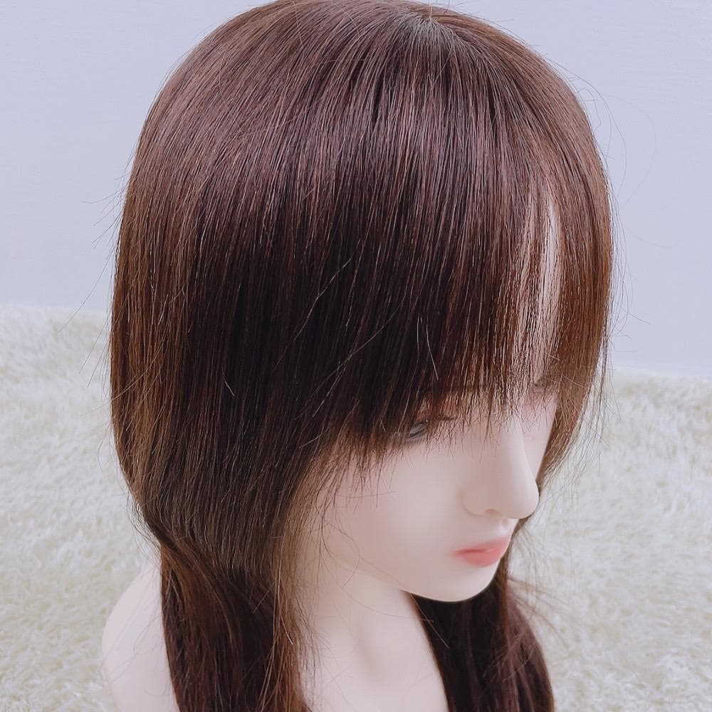 人毛100% フルウィッグ 医療用 ロングストレート ブラウン 50cm 手縫い
