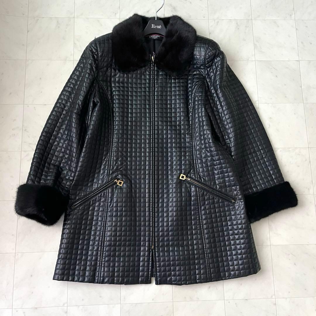 美品♡レオナール キルティング レザージャケット コート 裏地花柄 ファー 11