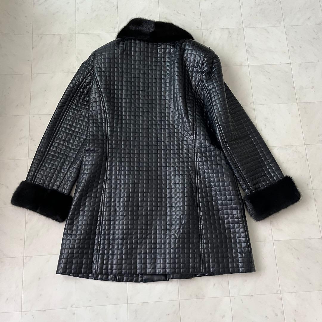 美品♡レオナール キルティング レザージャケット コート 裏地花柄 ファー 11