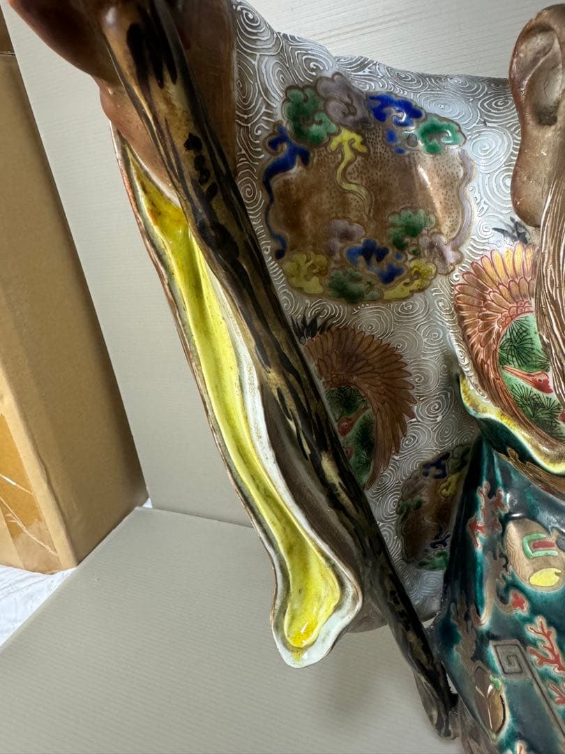 2281 九谷焼 古九谷 金彩色絵七福神 寿老人像 置物　特大　高50cm時代物