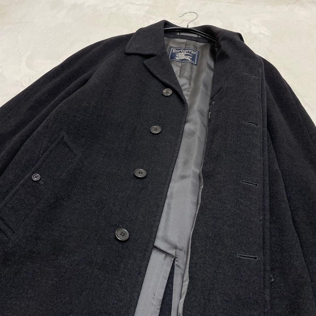 【美品】バーバリー カシミヤ ウール ステンカラーコート チャコールグレー M