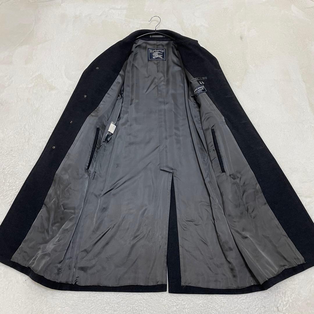 【美品】バーバリー カシミヤ ウール ステンカラーコート チャコールグレー M
