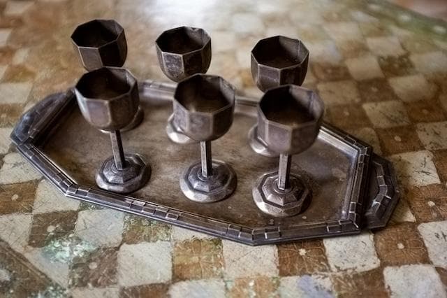 1900s フランス 多数派オクトゴナル リキュールカップとトレイ アンティーク
