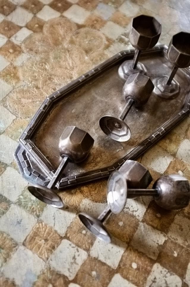 1900s フランス 多数派オクトゴナル リキュールカップとトレイ アンティーク