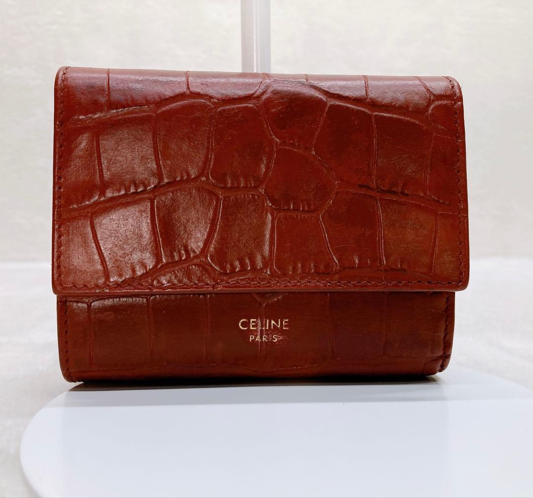 ✨綺麗✨セリーヌ スモールトリフォールドウォレット クロコ型押し レザー 財布