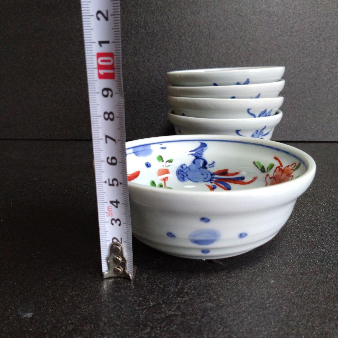 新品 有田焼 孔明窯 小鉢5個　お祝い　赤絵　鳥　花
