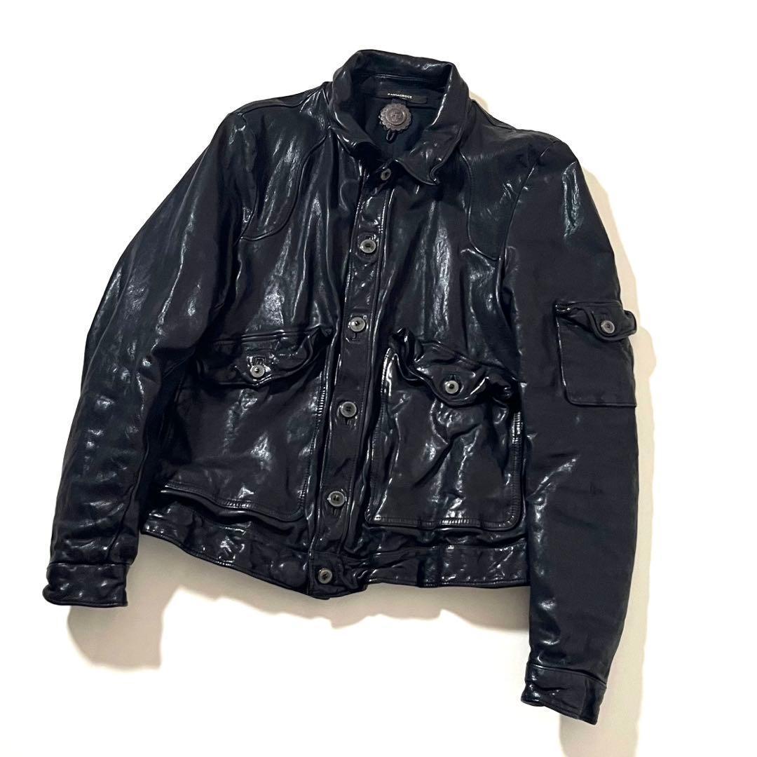 【美品】サンタクローチェ　レザージャケット　バッファロー　タンニン鞣し　ブラック
