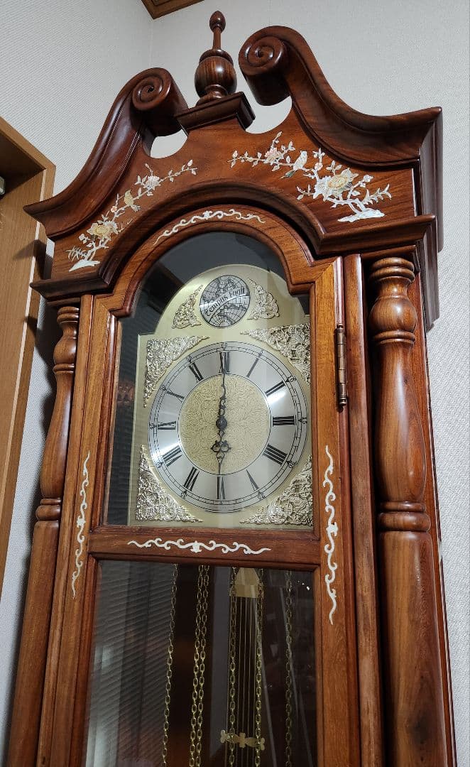 美品 tempus fugit ホールクロック 柱時計 大時計 木製 彫刻 音