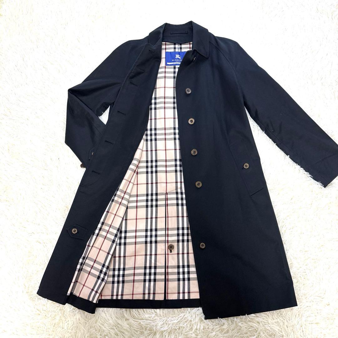【美品】バーバリーブルーレーベル 裏地ノバチェック 黒 ステンカラーコート 38
