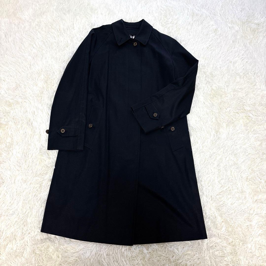 【美品】バーバリーブルーレーベル 裏地ノバチェック 黒 ステンカラーコート 38