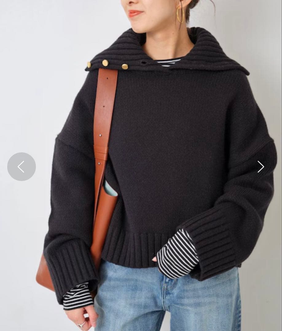美品⁑スピックアンドスパン　ウール釦開きタートルネックニット　ブラック　黒　近年