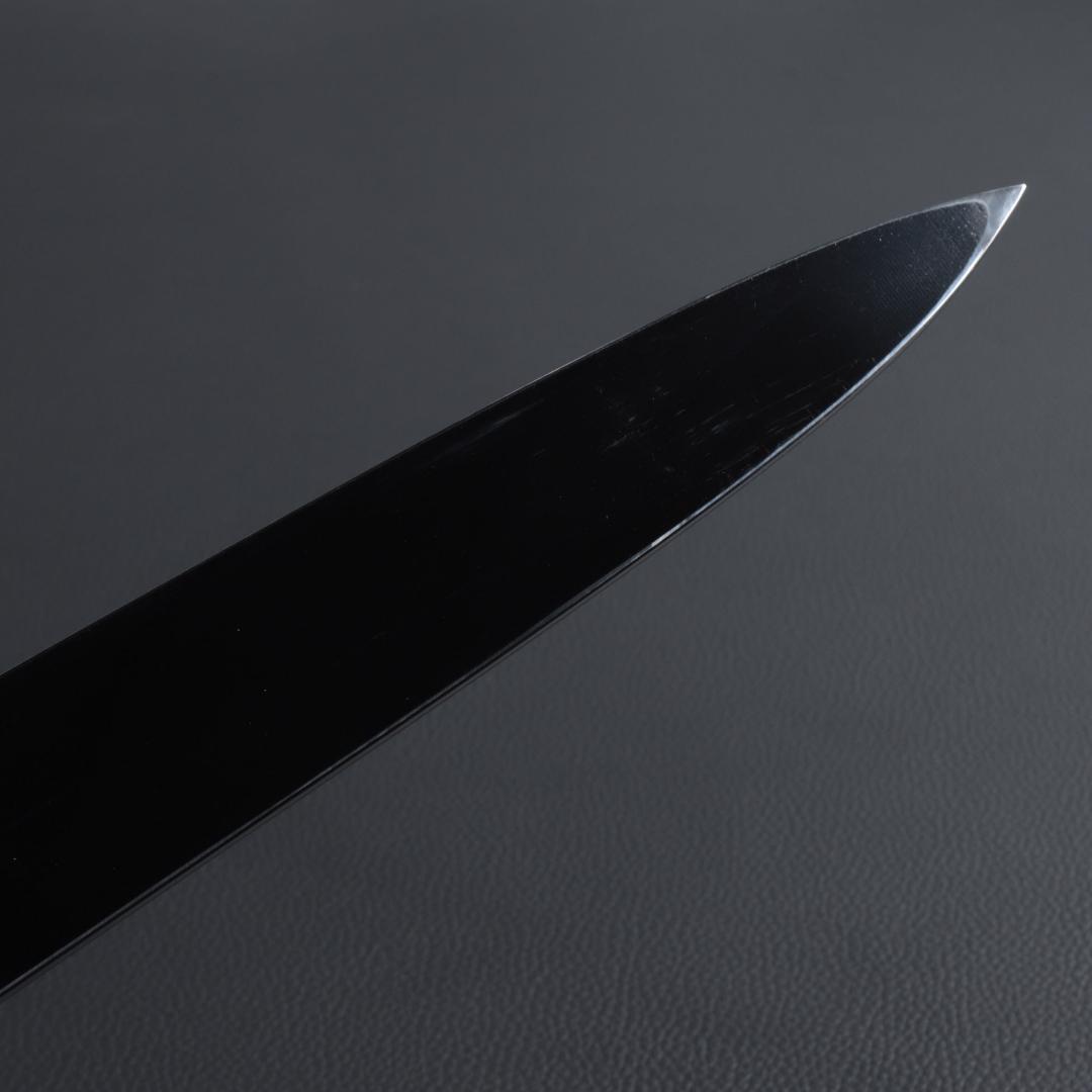 8611 世界一薄い 鏡面仕上げ 極薄柳刃包丁 尺 黒檀黒水牛角白三本巻八角柄