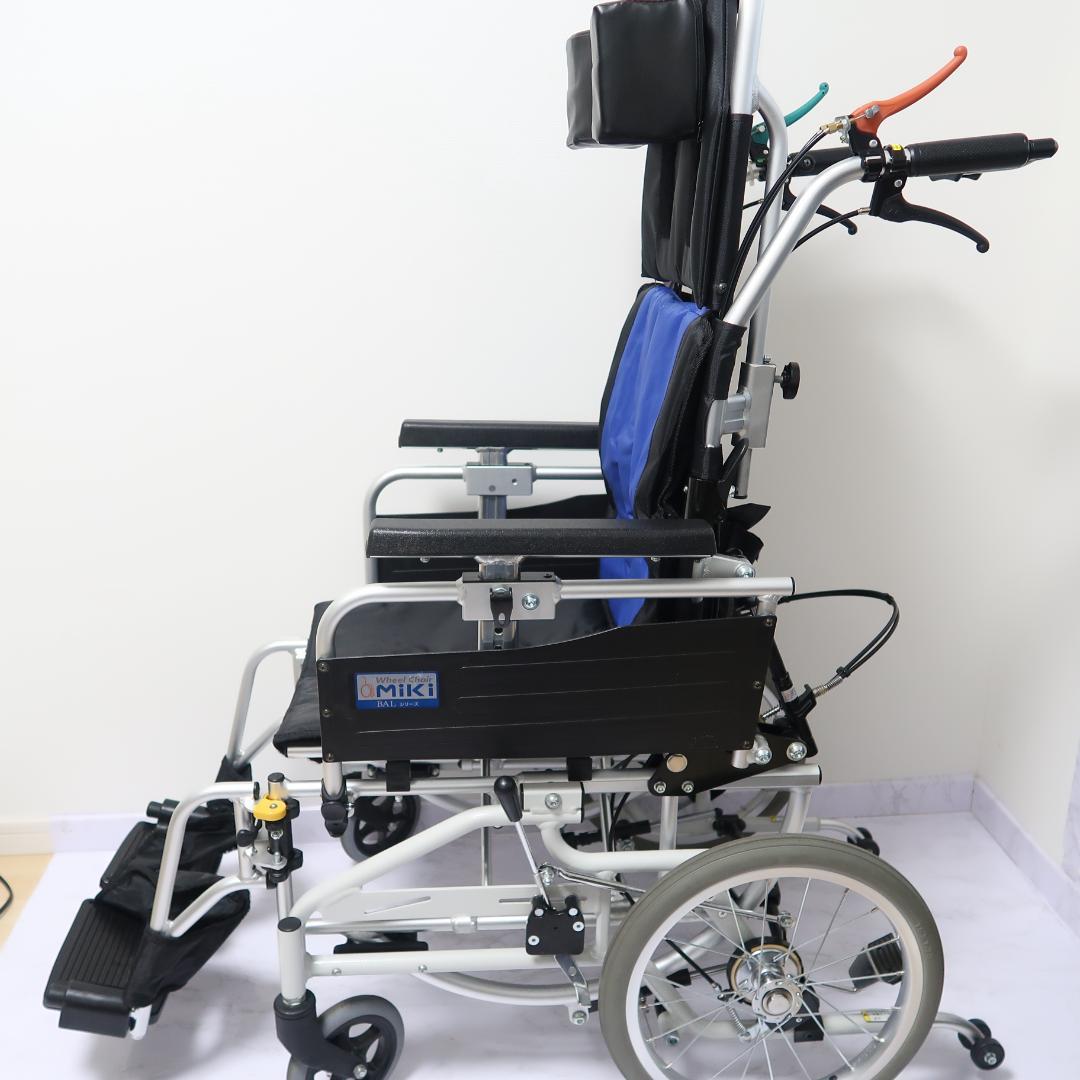 美品 ミキ BAL-12 ティルト&リクライニング 介助型 車いす ブルー