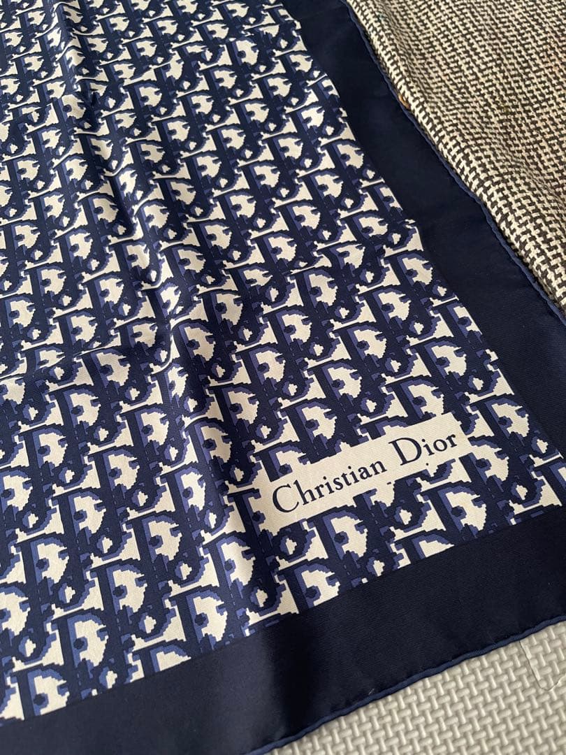 Christian Dior ネイビー シルク スカーフ