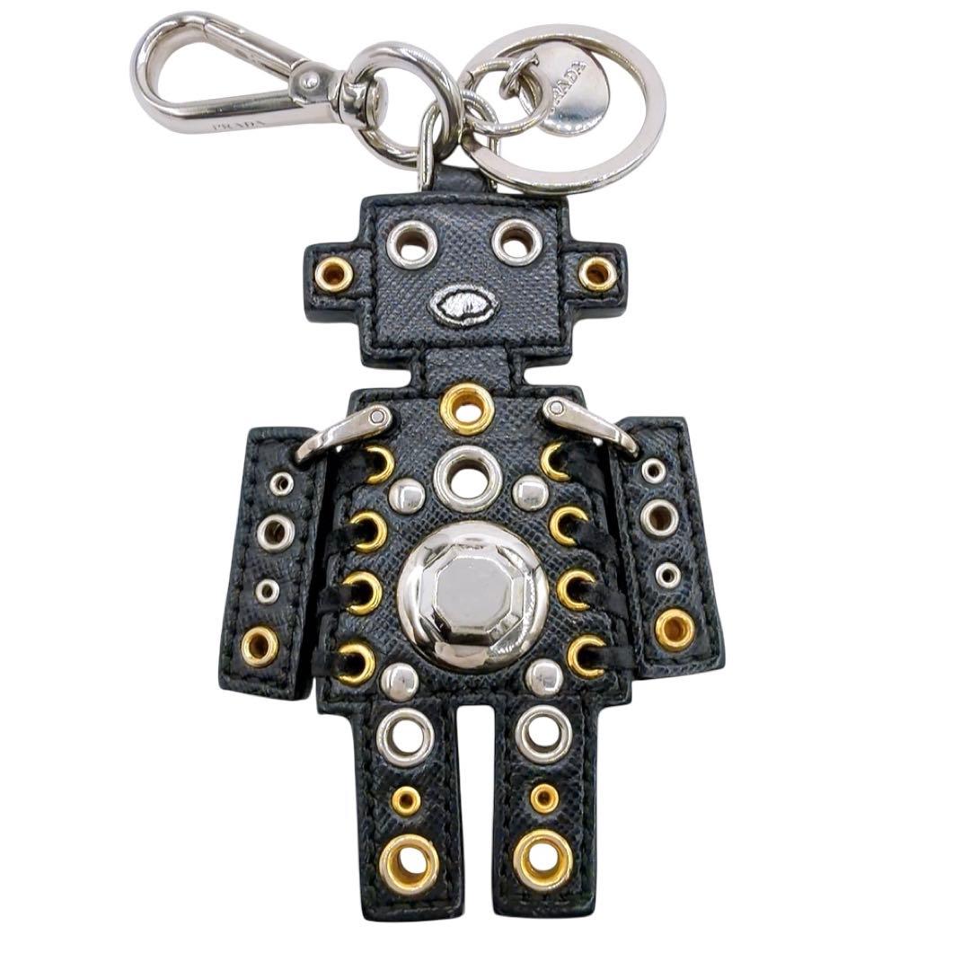 【美品】プラダ ロボット チャーム キーリング キーホルダー レザー ブラック