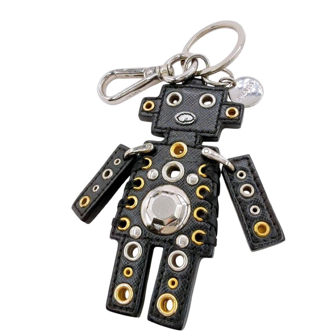 【美品】プラダ ロボット チャーム キーリング キーホルダー レザー ブラック