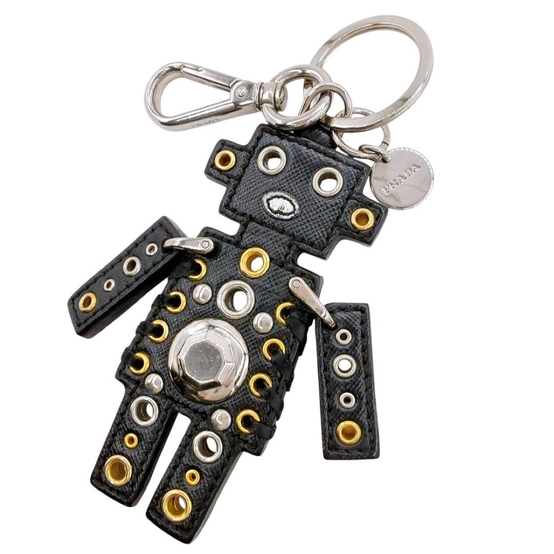 【美品】プラダ ロボット チャーム キーリング キーホルダー レザー ブラック
