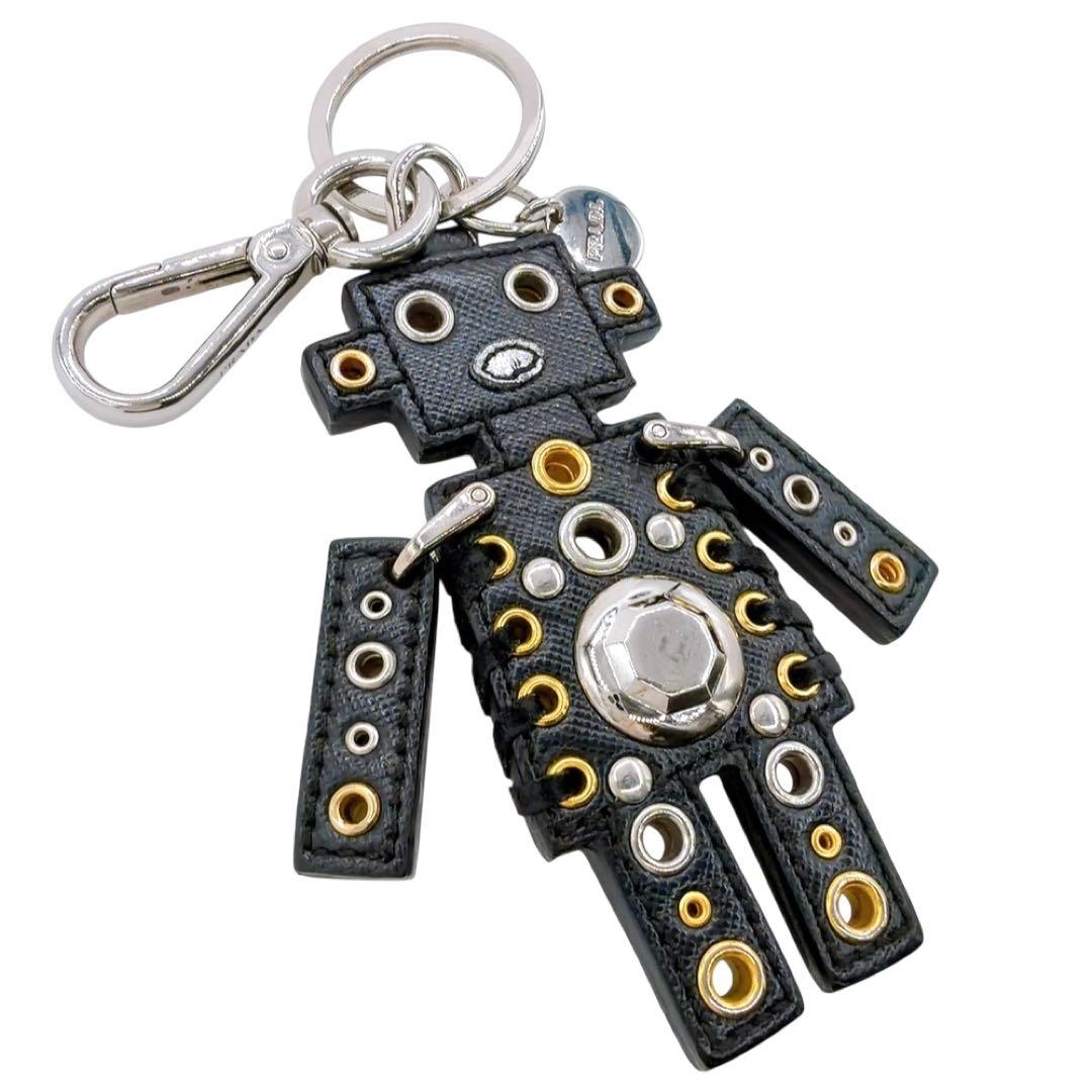 【美品】プラダ ロボット チャーム キーリング キーホルダー レザー ブラック