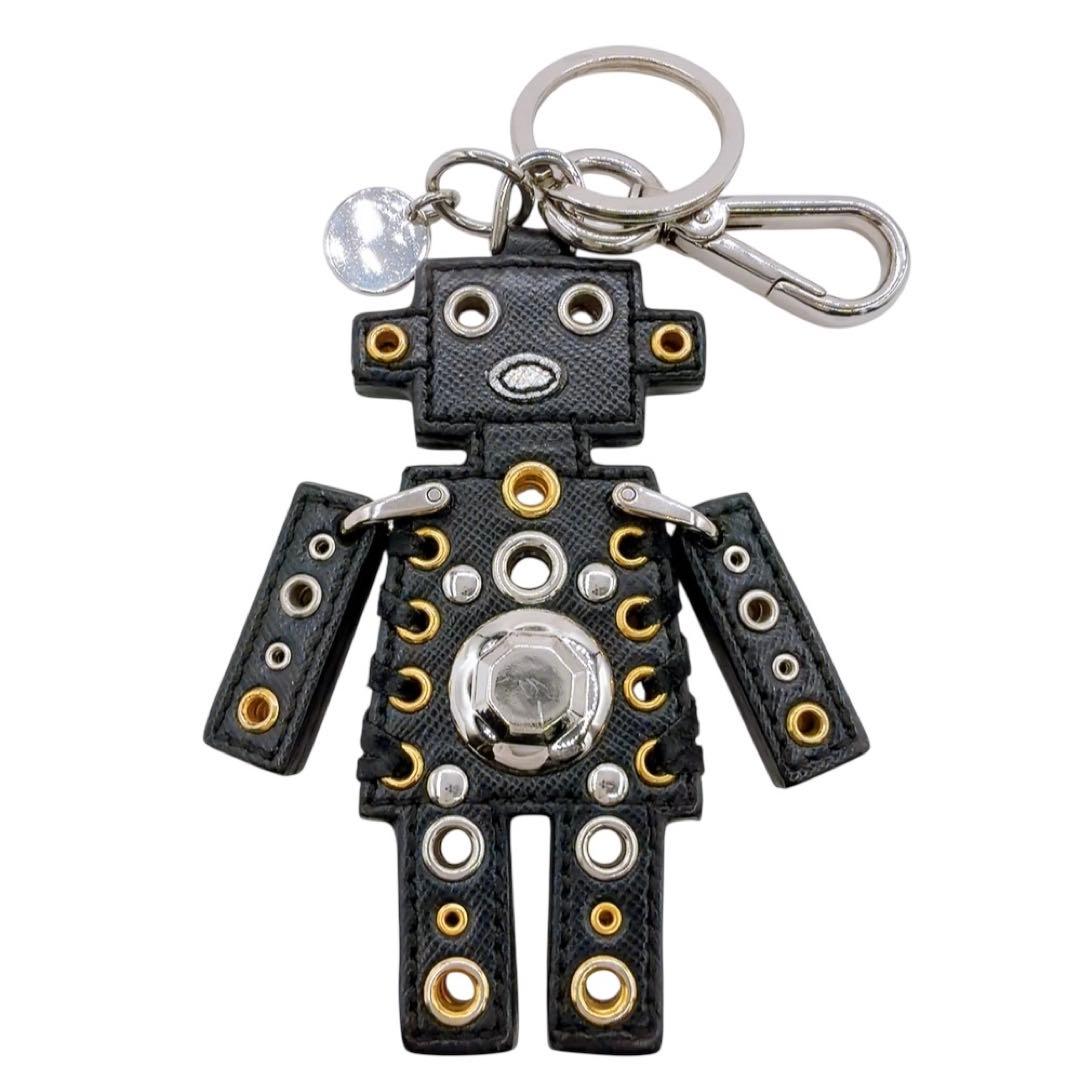 【美品】プラダ ロボット チャーム キーリング キーホルダー レザー ブラック