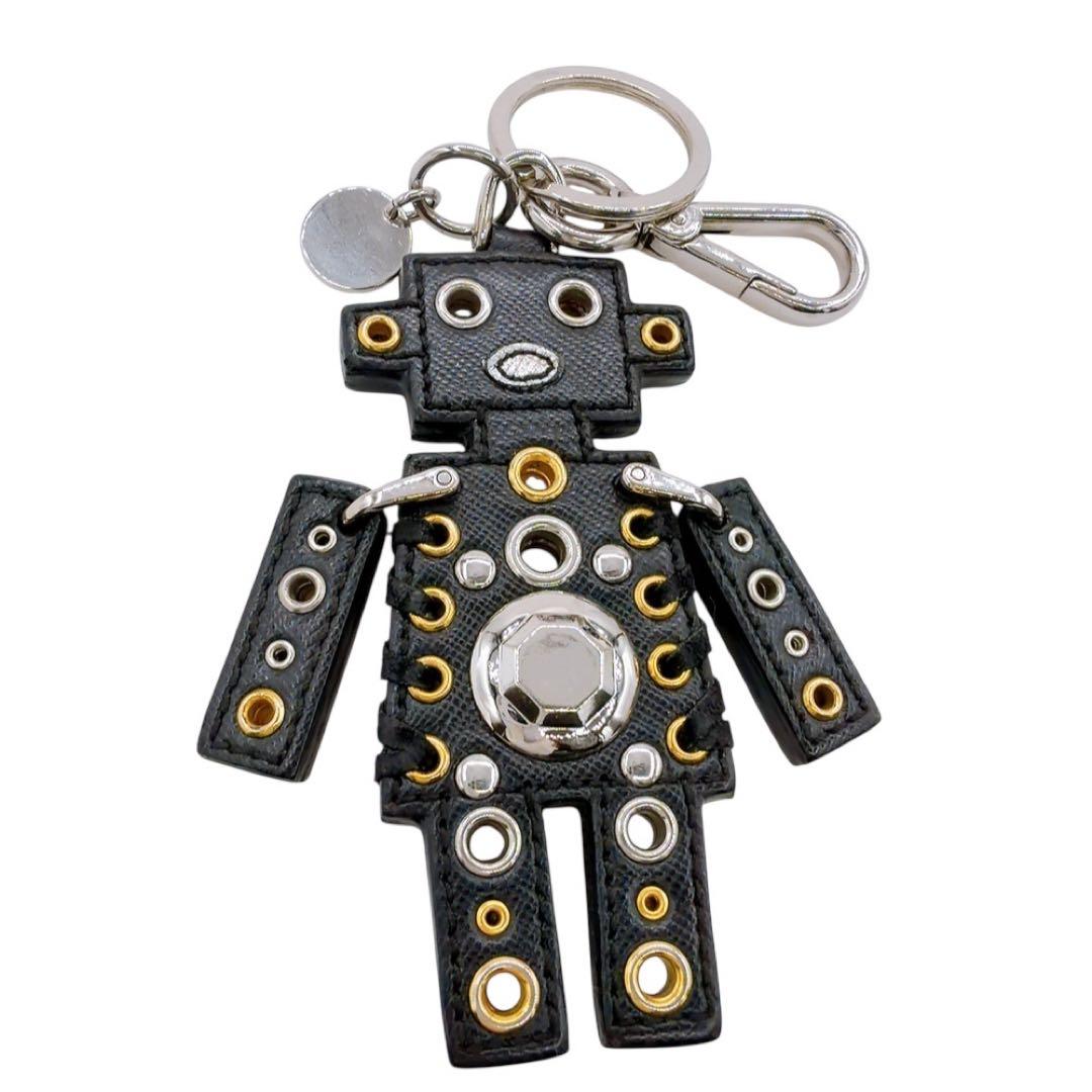 【美品】プラダ ロボット チャーム キーリング キーホルダー レザー ブラック