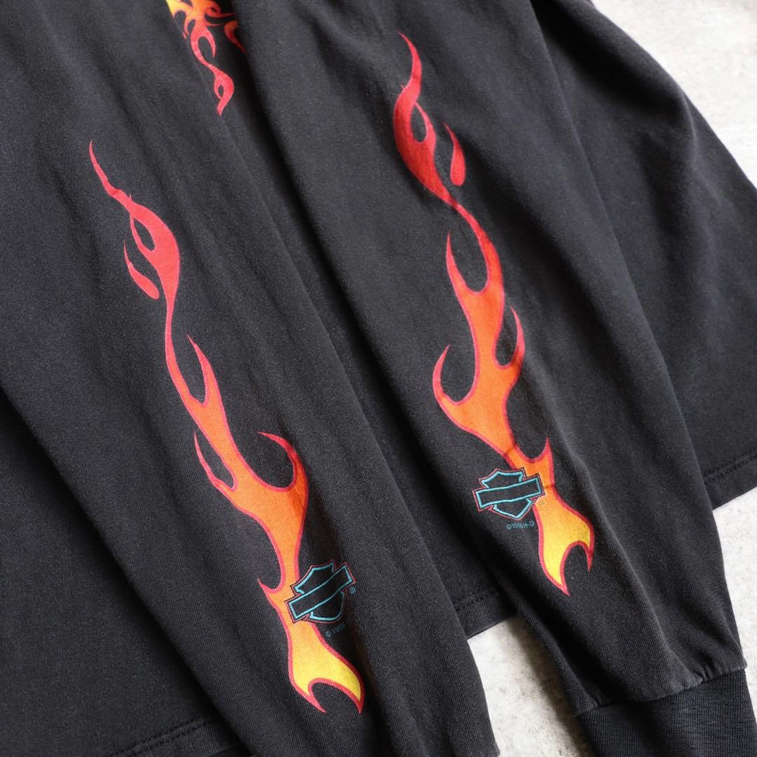 90s ハーレーダビッドソン フレイム ファイヤー ロンT 長袖 ヴィンテージ