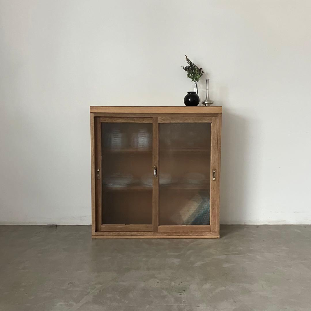 レトロ　アンティーク　古家具　古道具　剥離家具　ストリップド　ガラス棚　シェルフ