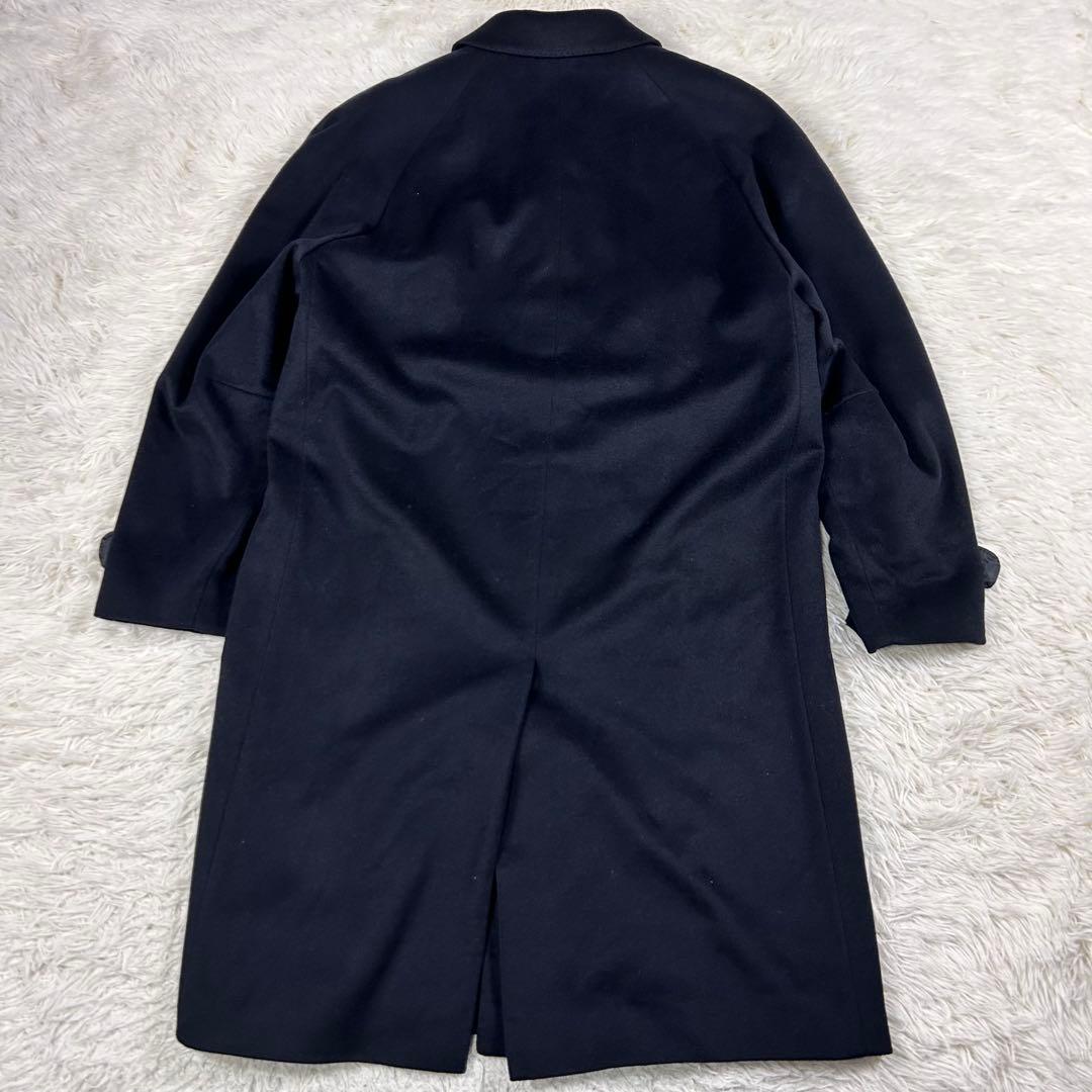 極美品 カシミヤ100% ステンカラーコート バルマカーン 黒 大きいサイズ L