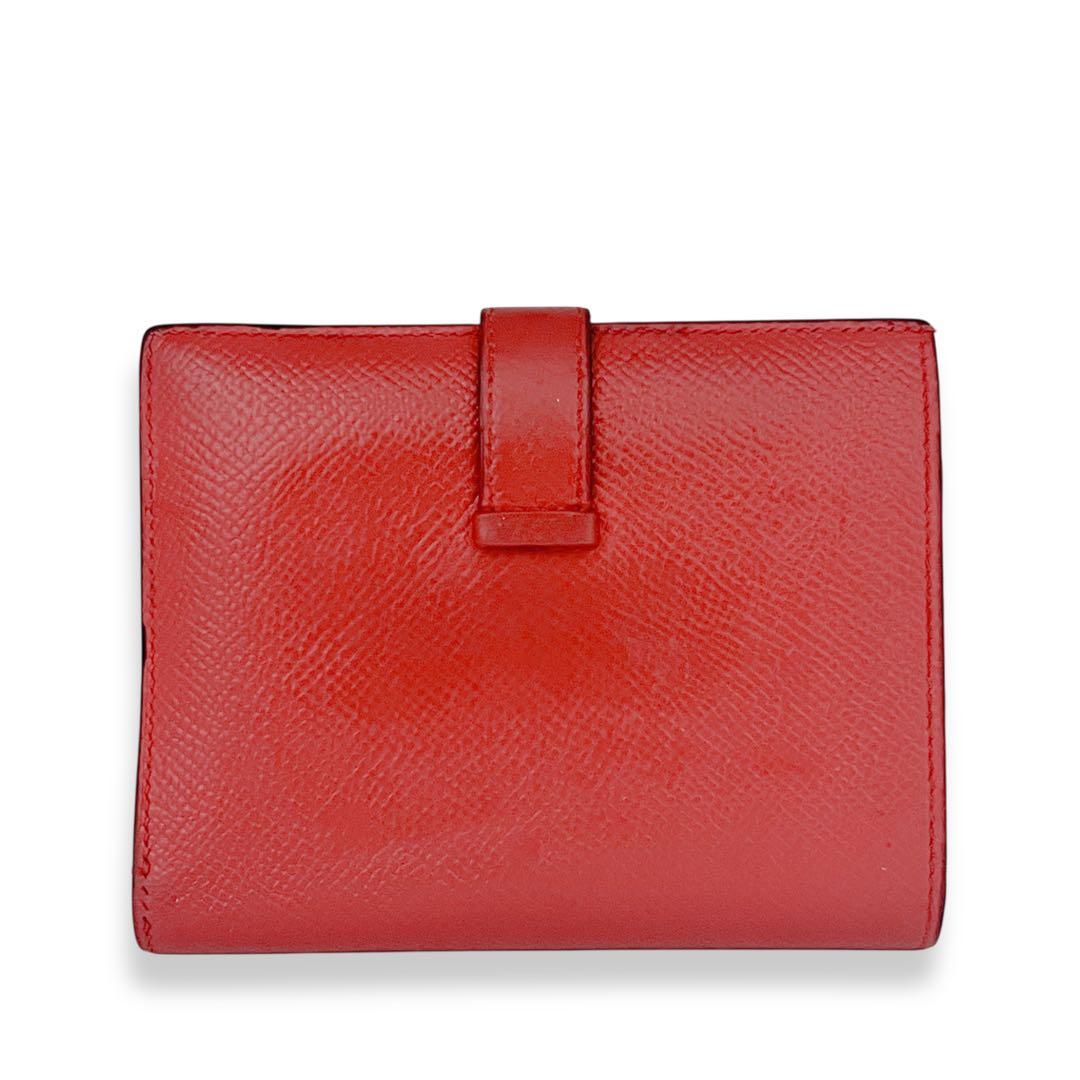 【美品】エルメス　ベアンコンパクト　ヴォーエプソン　コンパクト財布　赤　873
