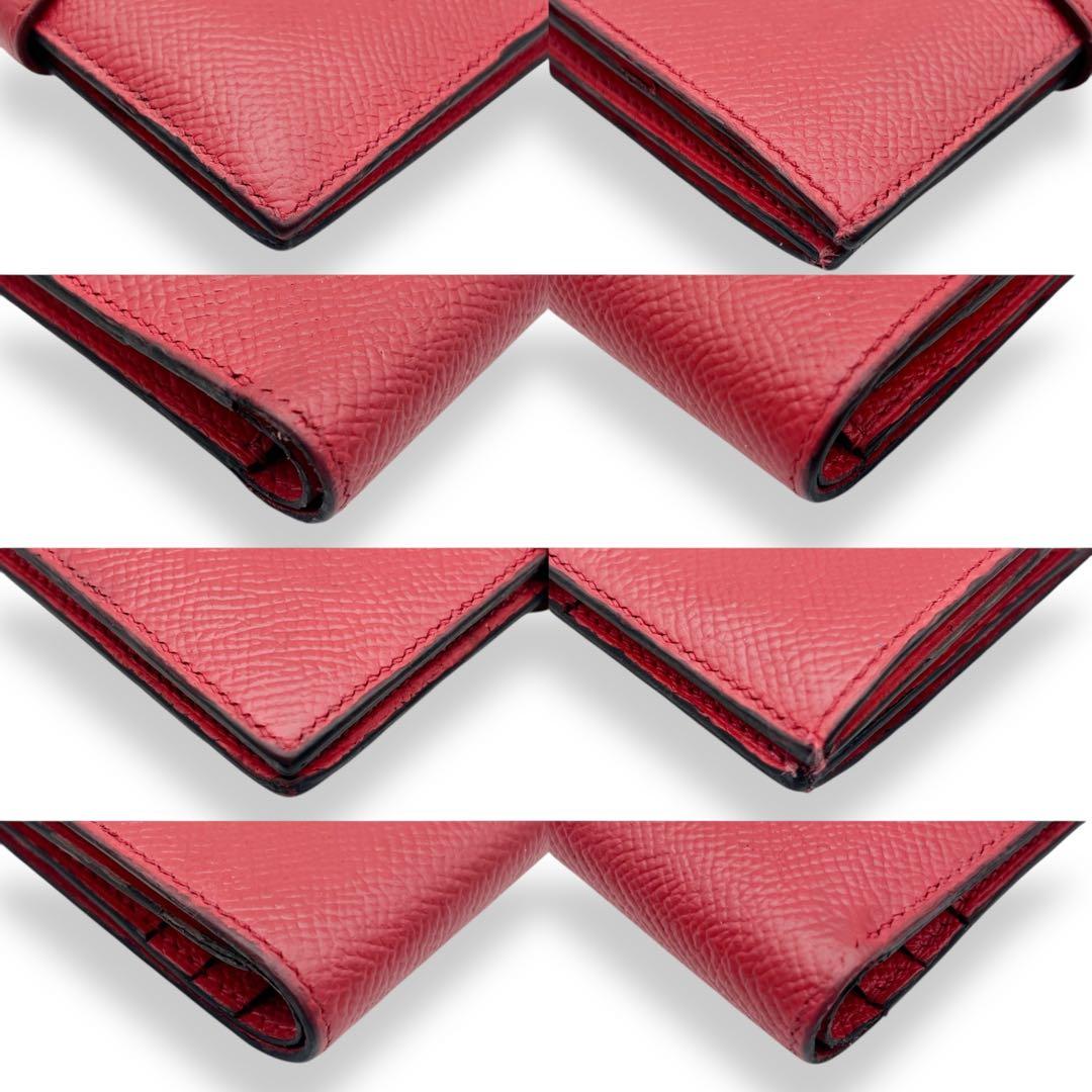 【美品】エルメス　ベアンコンパクト　ヴォーエプソン　コンパクト財布　赤　873