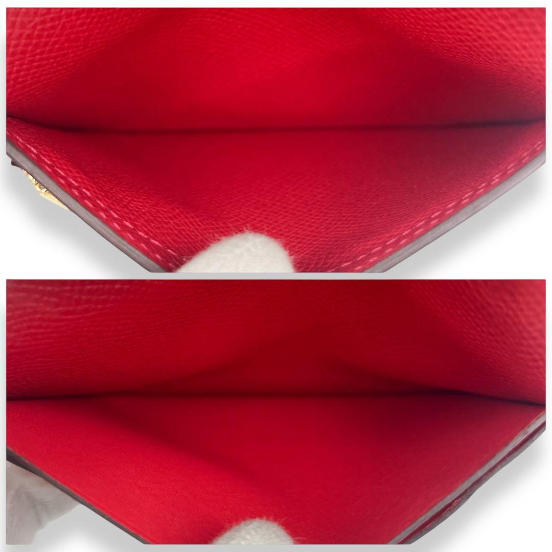 【美品】エルメス　ベアンコンパクト　ヴォーエプソン　コンパクト財布　赤　873