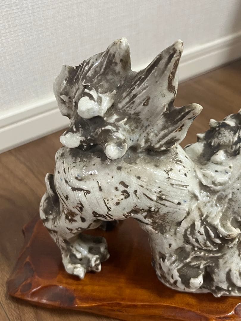 獅子　陶器 星合信令作 シーサー 骨董 台付き