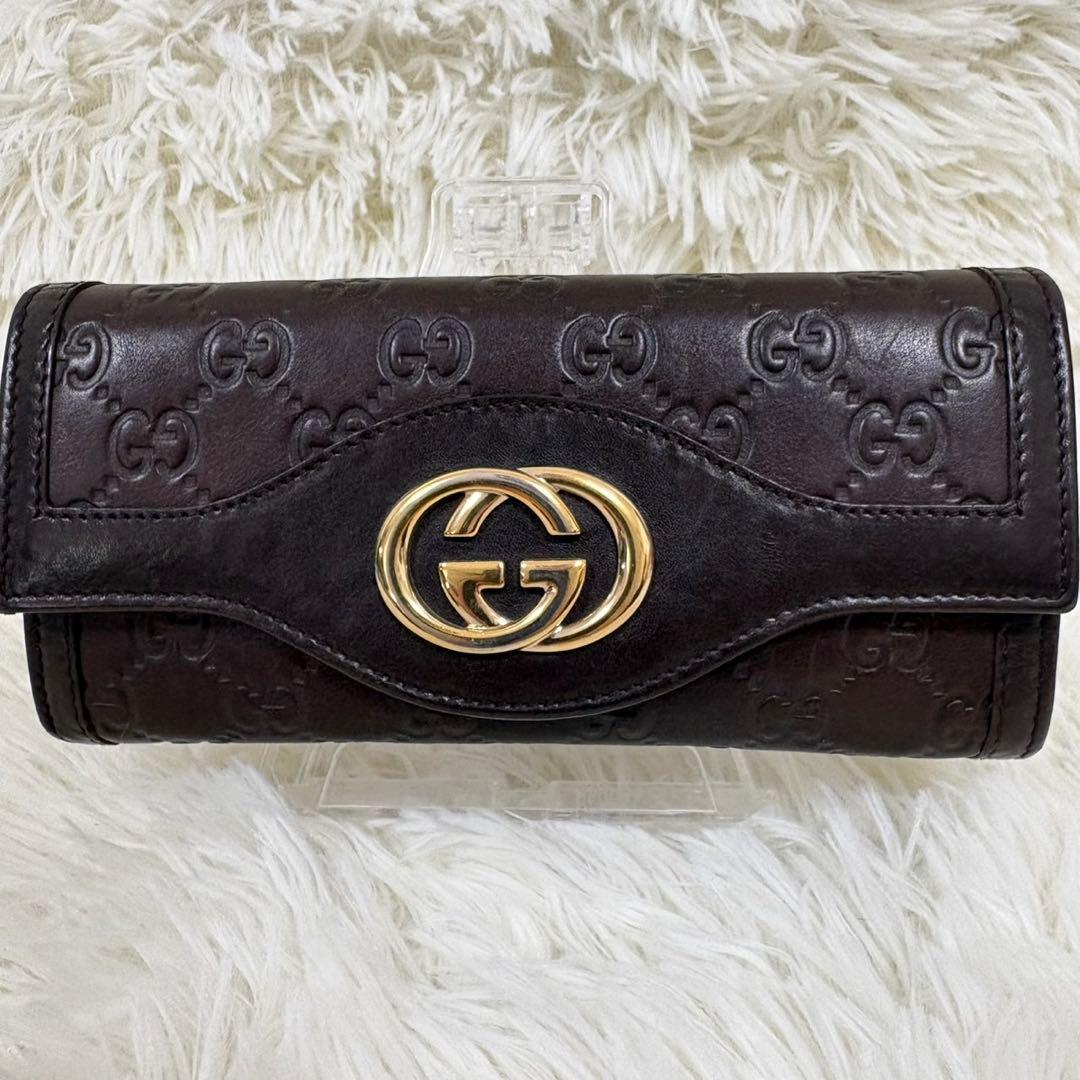 美品✨ GUCCI グッチ インターロッキング シマ 二つ折り財布 長財布