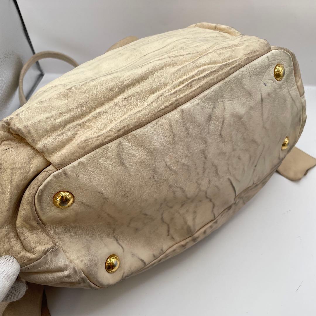 ジャンク特価✨ プラダ ナッパレザー サイドリボン トートバッグ ベージュ
