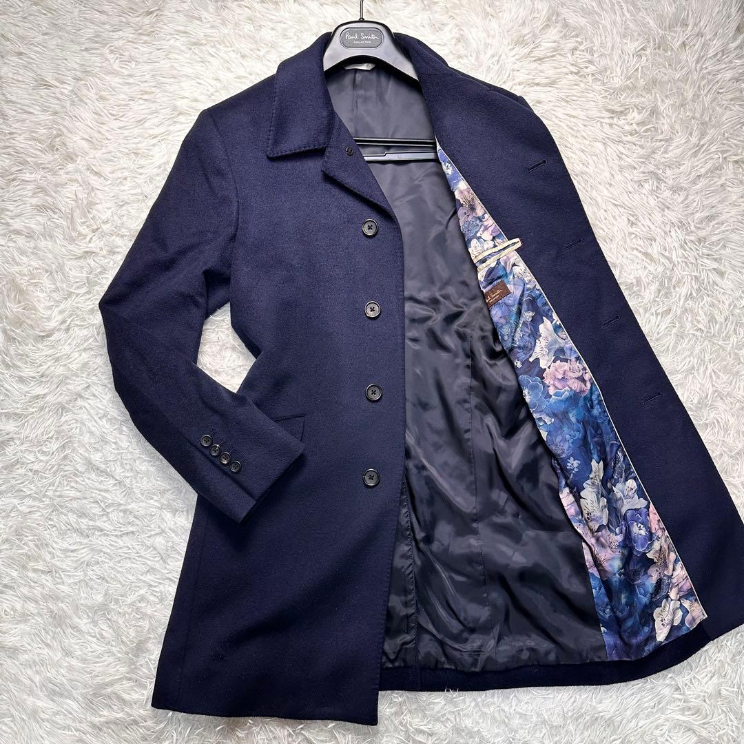 専用 未使用級 ポールスミス カシミヤ×ミンク混 薔薇柄 ステンカラーコート M