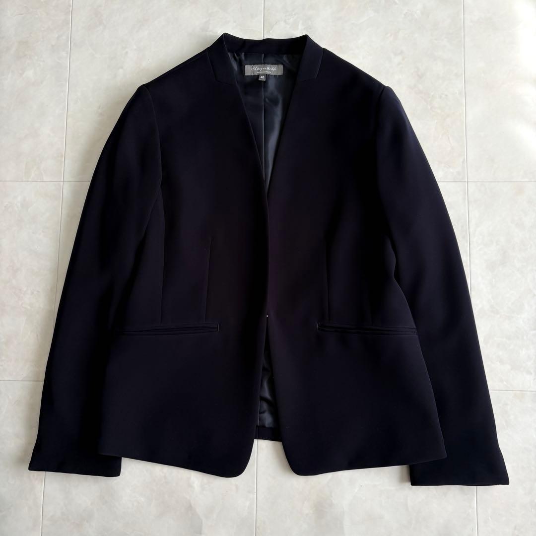 美品✨ユナイテッドアローズ ノーカラージャケット パンツ セットアップ 紺 40