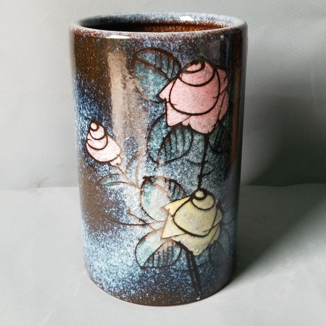 訳あり出品⤵⤵信楽焼　傘立て  台形型バラ絵 高さ３９cm