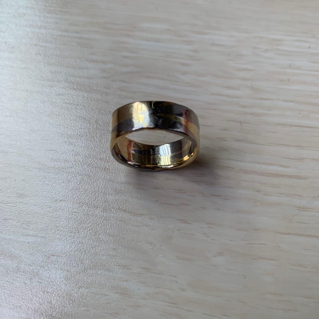 温泉　市松　18金リング　k18 ブラックゴールド　2トーン