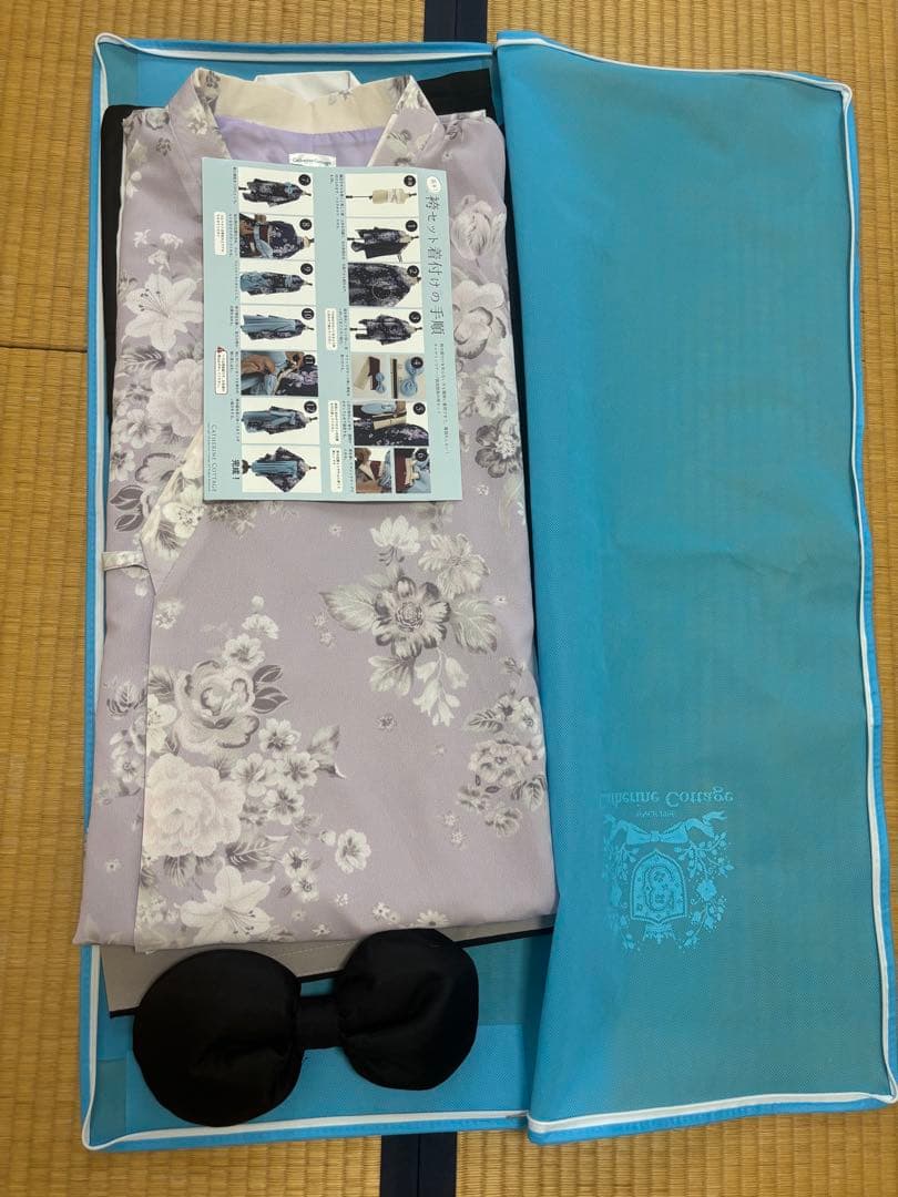 キャサリンコテージローズモーブ×黒 花柄簡単着付け着物 袴160cm 肌襦袢付き