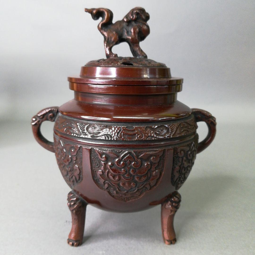 茶道具　青銅製　獅子　香炉　共箱