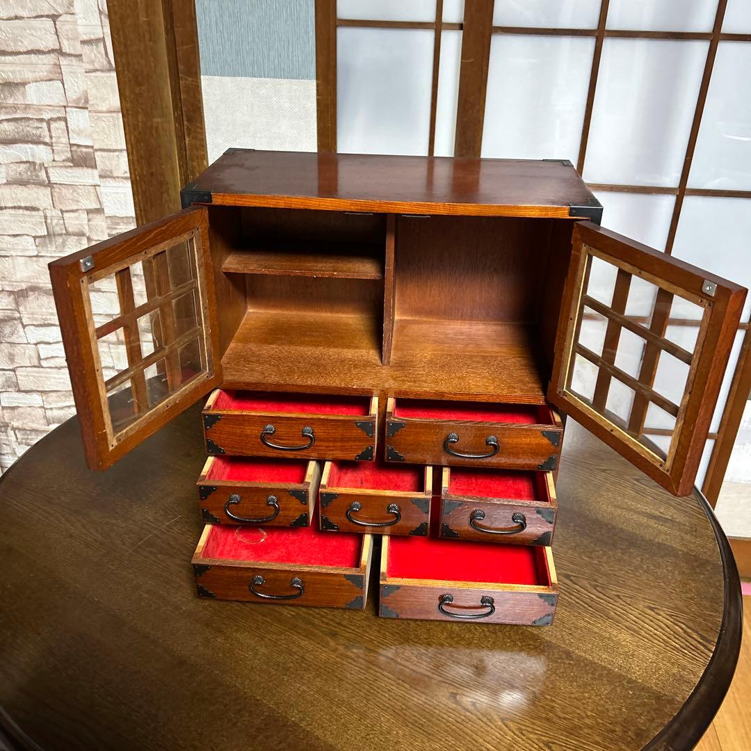 【アンティーク】民芸調水屋　茶箪笥　小箪笥　金具付　和キャビネット