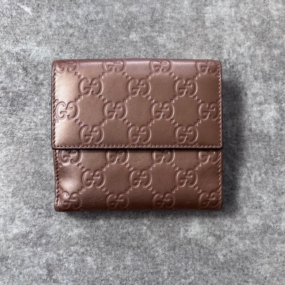 GUCCI グッチシマ レザー ハート金具 二つ折り財布 ピンク GG柄