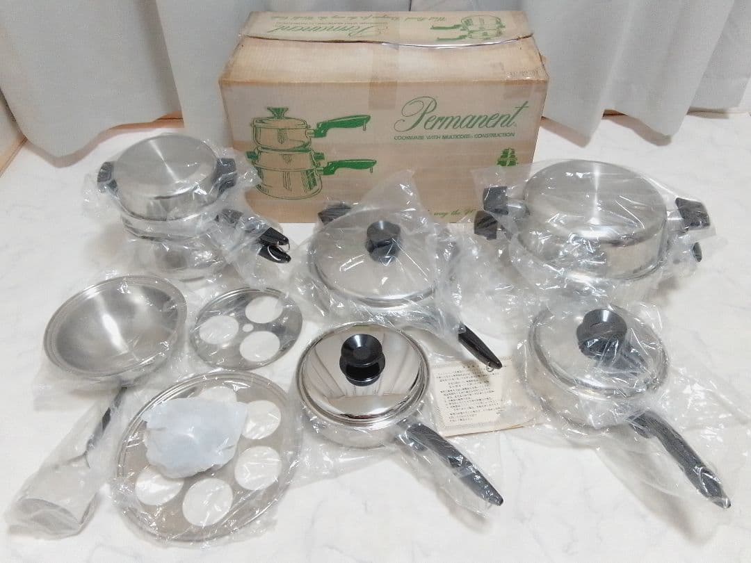 ☆未使用☆ パーマネント 鍋 フライパン セット ソースパン 片手鍋 蒸し器