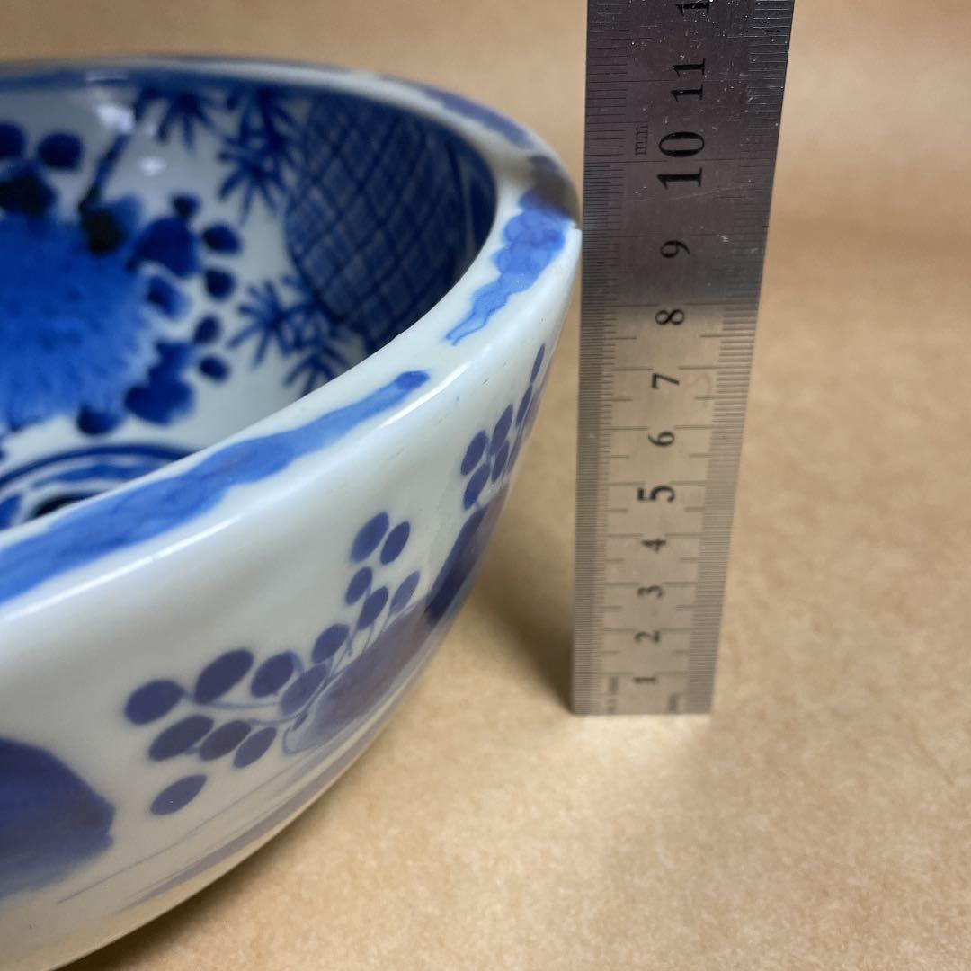 古い大鉢　【m38 染付　呉須　古伊万里　骨董　レトロ　アンティーク　ベロ藍】