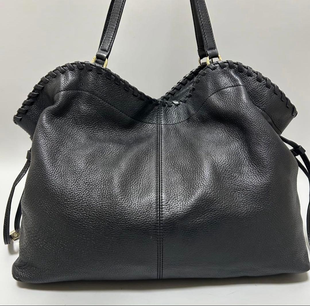 Tory Burchブラックレザートートバッグ 編み込みデザイン