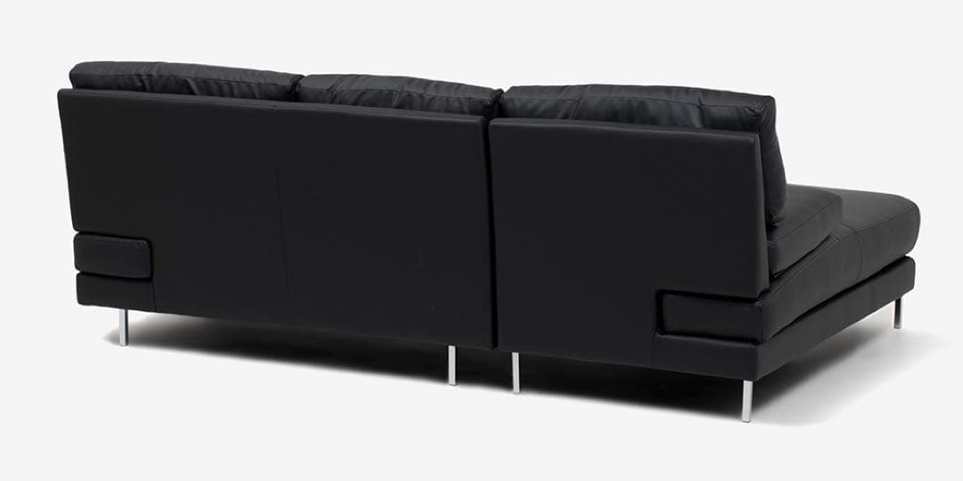 カウチソファ 向って左カウチ「ベローナ2」ソフトレザーブラック色