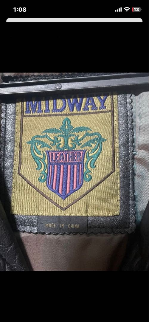 (^^) MIDWAY ブラックレザーライダースジャケット フライトA2